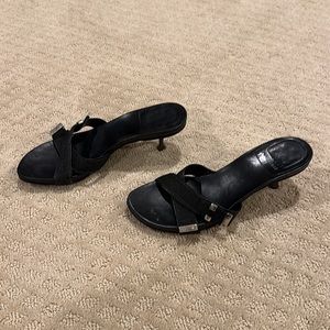 COPY - Stuart Weitzman black leather slide kitten heel sandal